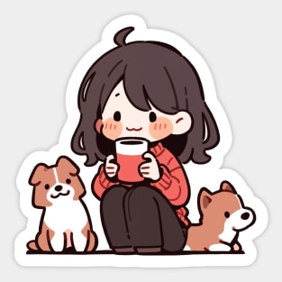 Cute dog mom with her dogs Sticker